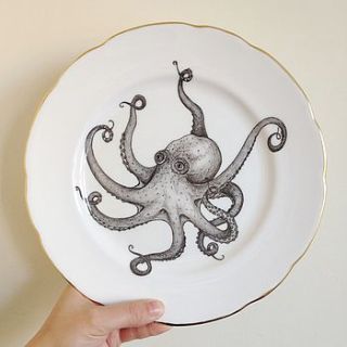 vintage style octopus illustration plate art by cherry pie lane