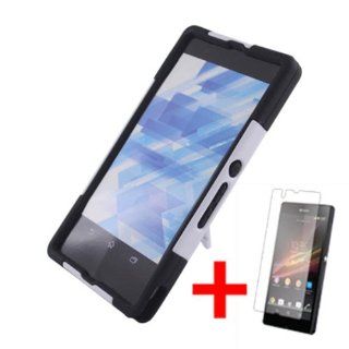 SONY XPERIA Z WHITE BLACK HYBRID T KICKSTAND COVER HARD GEL CASE + SCREEN PROTECTOR from [ACCESSORY ARENA] Cell Phones & Accessories