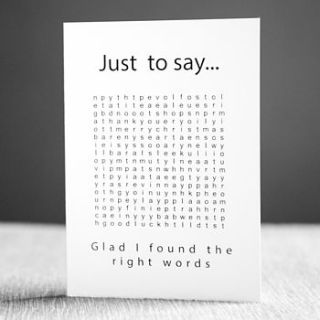 'just to say' word search card by witty hearts