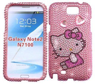 Samsung Galaxy Note 2 n 7100 Rhinestone Hearts Rosey Pink Kitty Bling Hard Case Cover Cell Phones & Accessories