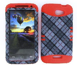 3 IN 1 HYBRID SILICONE COVER FOR HTC ONE X HARD CASE SOFT RED RUBBER SKIN PLAID RD TE370 S720E KOOL KASE ROCKER CELL PHONE ACCESSORY EXCLUSIVE BY MANDMWIRELESS Cell Phones & Accessories
