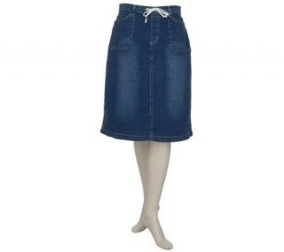 Denim & Co. Classic Waist Stretch Denim Drawstring Skirt —