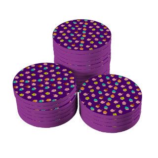 Yummy Cute Cupcakes On Purple Poker Chip Set