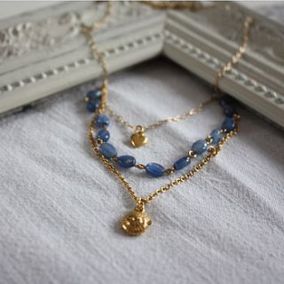 three row gold chain and charm necklace by harry rocks