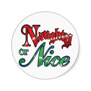 Retro Christmas, Naughty or Nice Red Green Letters Round Stickers