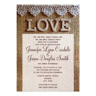 Rustic Burlap and Lace LOVE Wedding Invitations Invite