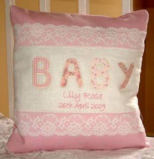 appliqued baby cushion by tuppenny house designs