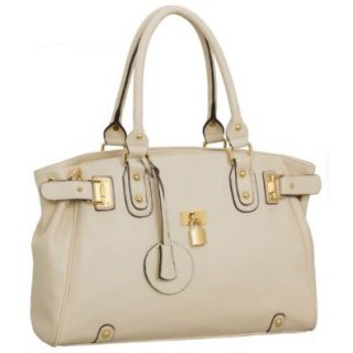 MG Collection LUCCA Beige Glamour Padlock Shopper Hobo Handbag w/Shoulder Strap Top Handle Handbags Shoes