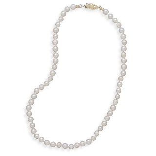 18 Inch 14k Yellow Gold 5.5 6mm (A) Akoya Pearl Necklace Princess Pearl Strands Jewelry
