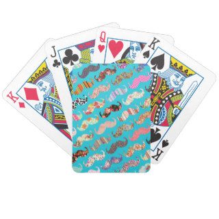 Funny Girly Turquoise Floral Aztec Mustaches Playing Cards