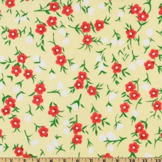 44'' Wide Calico Heart Flowers Yellow Fabric By The Yard