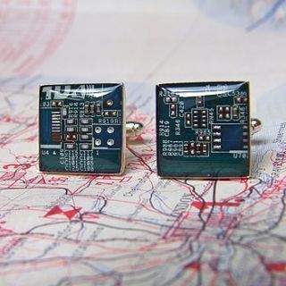 handmade upcycled circuit board cufflinks by bobby rocks
