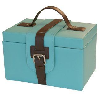 Paylak TS370BLUE Blue Leather Expresso Trim Buckle Jewelry Box with Matching Travel Case Tech Swiss Watches
