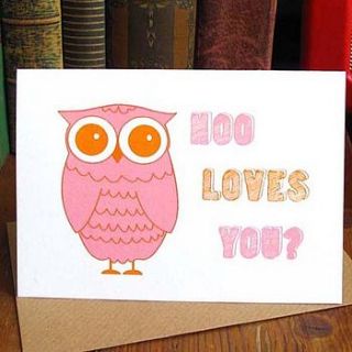 'hoo loves you' greeting card by paper heart