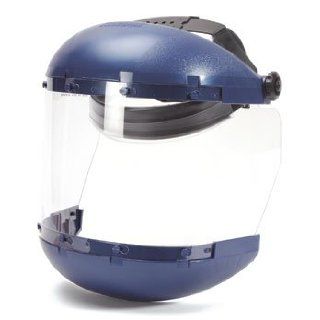 Sellstrom 380 Series Blue Plastic Crown/Chin Guard and Clear Anti Fog Window Protective Faceshield with Ratchet Headgear Protective Face Shields