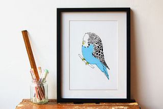budgie three colour screen print by blank inside