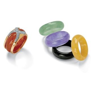Angelina D'Andrea 18k Gold and Silver Interchangeable Jade Ring Set Palm Beach Jewelry Gemstone Rings