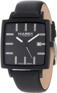 Haurex Italy Men's 6K380UNN Compact W Square Black Leather Watch Watches