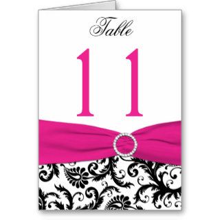 Black, White, and Fuchsia Damask Table Number Card Greeting Card