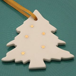 porcelain tree decoration with gold stars by jo heckett