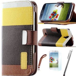 JKase COLOR Series PU Leather Wallet Cover Case with Credit / Business Card Holder For Samsung Galaxy S4 SIV S IV i9500 + Screen Protector + Stylus with Auto Wake/Sleep Smart Cover Function   Retail Packaging (Yellow/Black) Cell Phones & Accessories