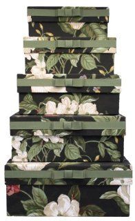 Waverly WVFCB5 G011 TB Fabric Covered Storage Boxes, Nested Set of 5, Garden Image Onyx, 15 by 11 by 6 Inch   General Home Storage Containers