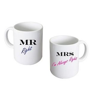 mr right & mrs always right mugs by sleepyheads