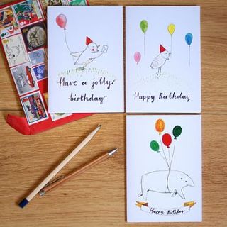 set of three 'happy birthday' cards by victoria whincup illustration