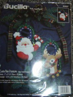 Bucilla Felt Applique Door Knob Hangers, Kit #83427, Santa and Rudolph