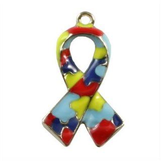 28mm Multi Colored Autism Enameled Awareness Ribbon Charm