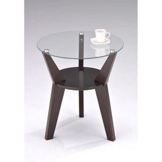 Round Glass Walnut Finish Chair Side End Table Coffee, Sofa & End Tables