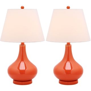Amy Gourd Glass 1 light Orange Table Lamps (Set of 2) Safavieh Lamp Sets
