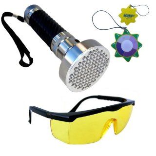 HQRP 390 nM 100 LED Powerful UV Flashlight and UV Protecting Safety Glasses with Clear Lens for Inspection / Detection / Identification Blacklight + HQRP UV Meter   Basic Handheld Flashlights  