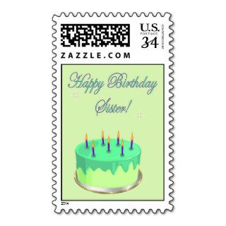Happy Birthday Sister Birthday cake wishes Postage Stamps