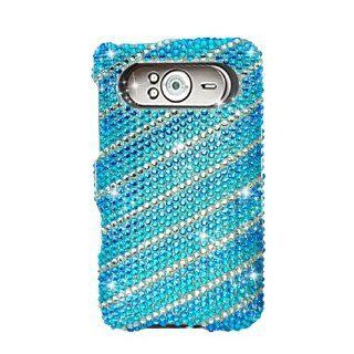 Eagle Cell PDHTCHD7F392 RingBling Brilliant Diamond Case for HTC HD7/HD7S   Retail Packaging   Blue Silver Lines Cell Phones & Accessories