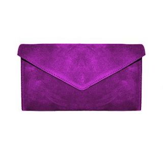 deep purple suede clutch bag by sugar + style