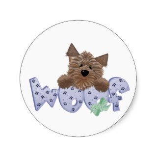 Yorkie Dog Woof (blue) Round Sticker