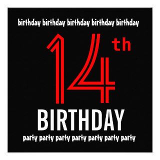 14th Birthday Party Modern Black and Color Number Invitation