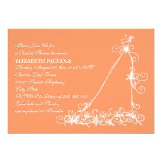 Wedding gown white, coral orange bridal shower announcement