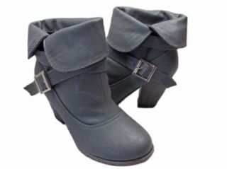 Andres Machado Women's Gray Turn over Buckle Boots AM349 Shoes