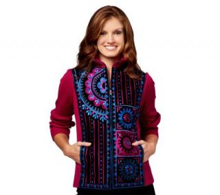 Bob Mackies Turkish Delight Embroidered Suede & Knit Jacket —