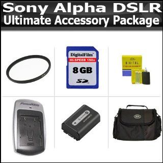Ultimate Accessory Package For Sony Alpha DSLR A290L + DSLR A390L Includes High Speed 8GB SD Memory, Extra High Capacity Battery 1000 mAH + 1 Hour Rapid 110/220 Charger + 55mm UV Lens Filter + Deluxe Carrying Case + More  Digital Camera Accessory Kits  C