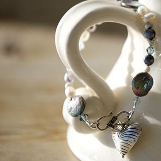 nell bracelet in silver and grey pearl by samphire jewellery