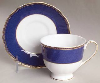 Wedgwood Crown Sapphire Footed Cup & Saucer Set, Fine China Dinnerware   Bone, S