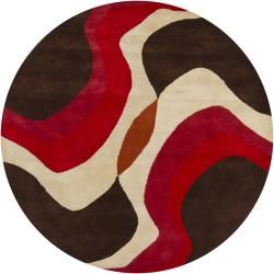 Hand tufted Mandara Brown/orange/red New Zealand Wool Rug (79 Round)