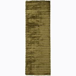 Handwoven Green/brown Wool Blend Mandara Shag Rug (26 X 76)