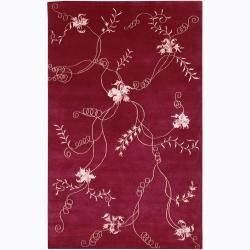 Hand knotted Pink/red/white Mandara Wool Rug (2 X 3)
