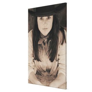 Cowgirl with long dark hair gallery wrap canvas