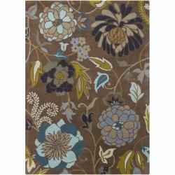 Hand tufted Mani Brown Bold Floral pattern Wool Rug (5 X 7)