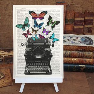 upcycled vintage typewriter butterflies print by roo abrook